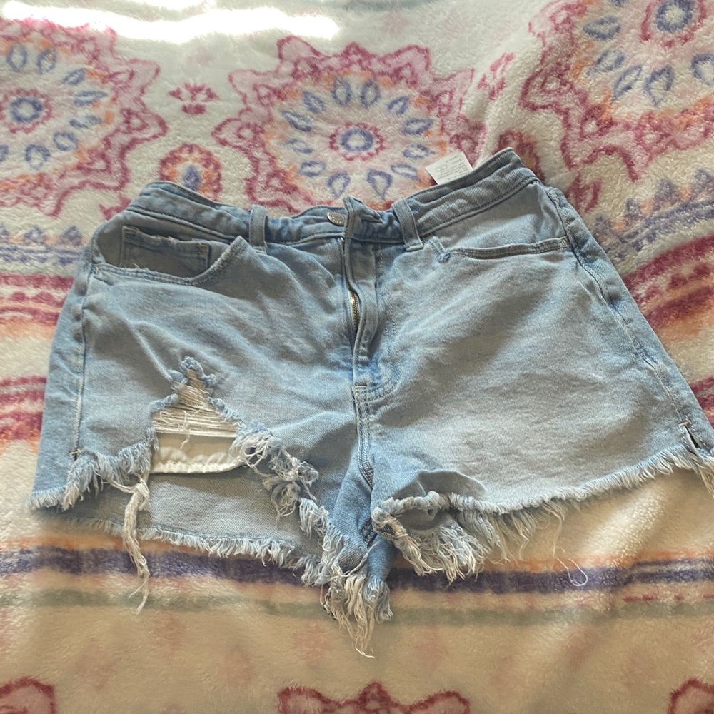 Hollister Distressed Denim Shorts in Light Blue